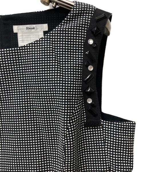 Rene（ルネ）Rene (ルネ) ギンガムチェックギャザータックワンピース 6926090 ブラック×ホワイト サイズ:38の古着・服飾アイテム