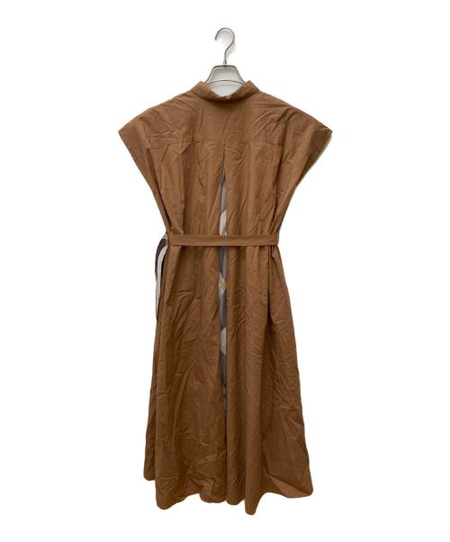 BLUE LABEL CRESTBRIDGE（ブルーレーベルクレストブリッジ）BLUE LABEL CRESTBRIDGE (ブルーレーベルクレストブリッジ) ワッシャーブロードノースリーブワンピース ブラウン サイズ:38の古着・服飾アイテム