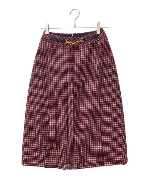 CELINE（セリーヌ）CELINE (セリーヌ) ツイードスカート レッド サイズ:４０の古着・服飾アイテム