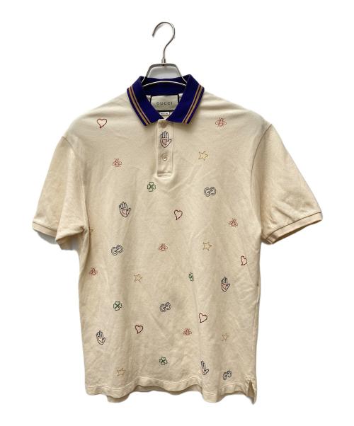 GUCCI（グッチ）GUCCI (グッチ) エンブロイダリー半袖ポロシャツ 625320 XJCNY ベージュ サイズ:Lの古着・服飾アイテム