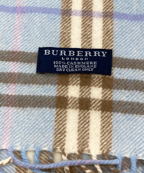 BURBERRY LONDON（バーバリーロンドン）BURBERRY LONDON (バーバリーロンドン) カシミヤマフラー ブルー サイズ:サイズ表記なしの古着・服飾アイテム