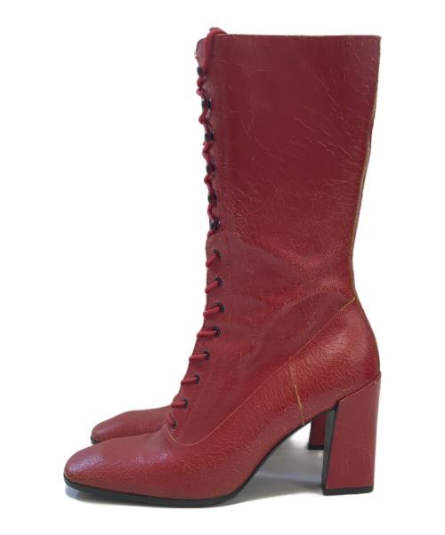 MIU MIU（ミュウミュウ）MIU MIU (ミュウミュウ) レースアップロングブーツ レッド サイズ:表記なしの古着・服飾アイテム