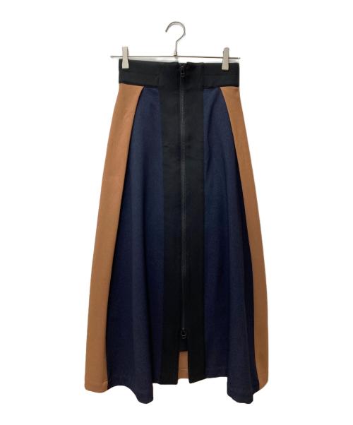 A + TOKYO（エープラス トウキョウ）A + TOKYO (エープラス トウキョウ) フロントジップスカート 252644006 ブラウン×ネイビー サイズ:1の古着・服飾アイテム