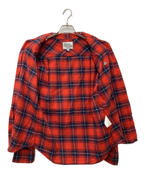 Vivienne Westwood（ヴィヴィアンウエストウッド）Vivienne Westwood (ヴィヴィアンウエストウッド) ミニオーブ刺繍チェックネルシャツ レッド サイズ:46の古着・服飾アイテム