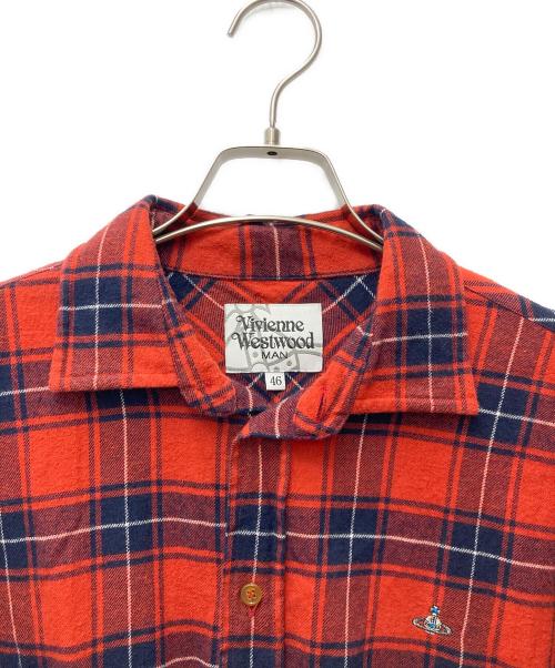 Vivienne Westwood（ヴィヴィアンウエストウッド）Vivienne Westwood (ヴィヴィアンウエストウッド) ミニオーブ刺繍チェックネルシャツ レッド サイズ:46の古着・服飾アイテム