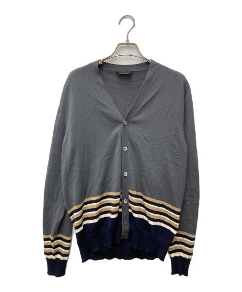 PRADA（プラダ）PRADA (プラダ) ボーダーニットカーディガン UMC103 S192 1LOT グレー サイズ:46の古着・服飾アイテム