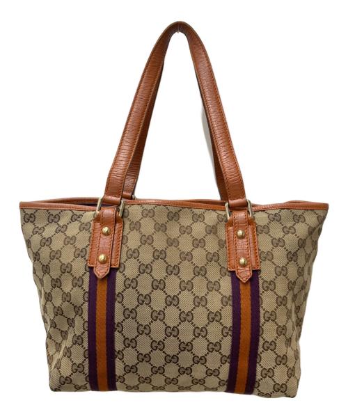 GUCCI（グッチ）GUCCI (グッチ) GGシェリーラインキャンバストートバッグ　137396 ブラウンの古着・服飾アイテム