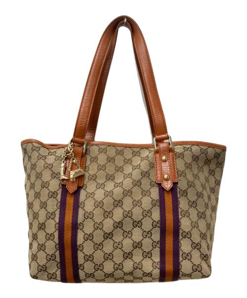 GUCCI（グッチ）GUCCI (グッチ) GGシェリーラインキャンバストートバッグ　137396 ブラウンの古着・服飾アイテム