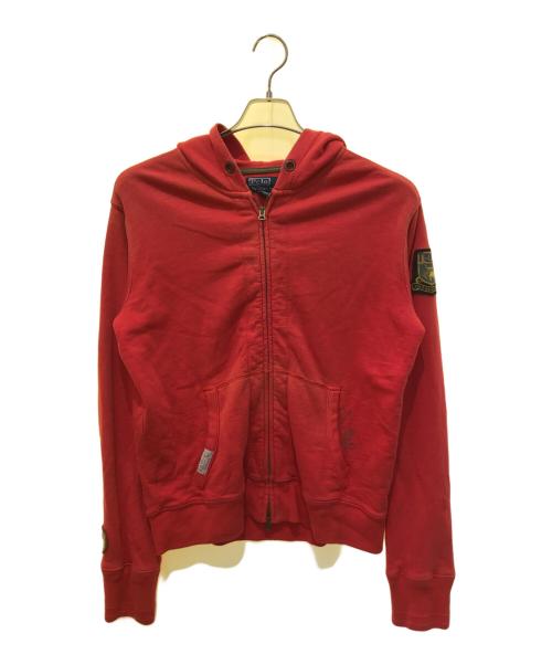 POLO RALPH LAUREN（ポロ・ラルフローレン）POLO RALPH LAUREN (ポロ・ラルフローレン) ワッペン付き裏ワッフルジップパーカー レッド サイズ:Lの古着・服飾アイテム
