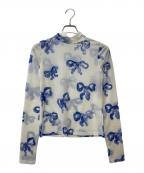POPPYポピー）の古着「Blue ribbon see-through tops」｜ホワイト×ブルー
