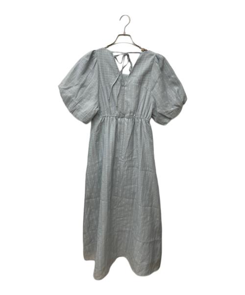 OLLUN（オルン）OLLUN (オルン) シアーチェックバックリボンワンピース OLEZC0524004 スカイブルー サイズ:S 未使用品の古着・服飾アイテム