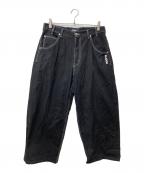 X-LARGEエクストララージ）の古着「CONTRAST STITCH LEATHER PATCHED PANTS　101221031012」｜ブラック