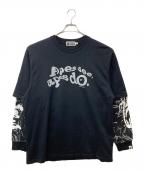 A BATHING APEア ベイシング エイプ）の古着「Marbling Camo Multi Logo Layered Sleeves Ls Tee」｜ブラック
