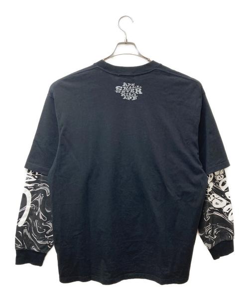 A BATHING APE（ア ベイシング エイプ）A BATHING APE (ア ベイシング エイプ) Marbling Camo Multi Logo Layered Sleeves Ls Tee ブラック サイズ:Lの古着・服飾アイテム