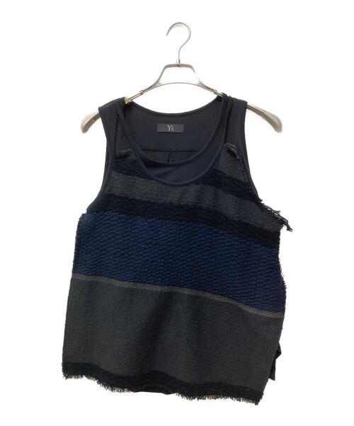 Y's（ワイズ）Y's (ワイズ) ニットドッキングアシンメトリーノースリーブカットソー ブラック サイズ:1の古着・服飾アイテム
