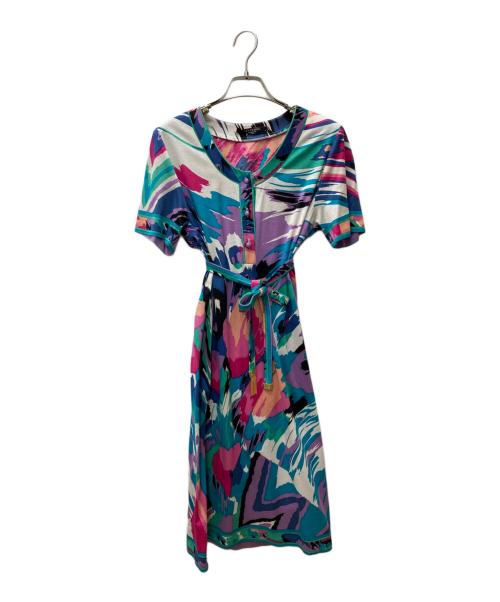 LEONARD（レオナール）LEONARD (レオナール) 総柄ワンピース ブルー サイズ:Mの古着・服飾アイテム