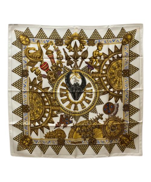 HERMES（エルメス）HERMES (エルメス) カレ90 L'OR DES CHEFS・首長達の金 ホワイトの古着・服飾アイテム