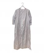 MACPHEEマカフィー）の古着「コットンリネンスラブ ギャザーワンピース 12-06-12-06437」｜ブルー×ピンク