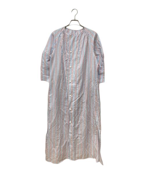 MACPHEE（マカフィー）MACPHEE (マカフィー) コットンリネンスラブ ギャザーワンピース 12-06-12-06437 ブルー×ピンク サイズ:36の古着・服飾アイテム