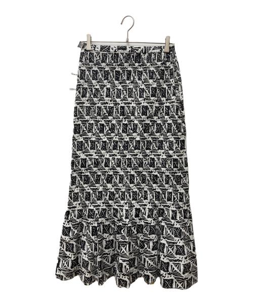 sara mallika（サラマリカ）sara mallika (サラマリカ) SHIRRING スカート　020351SM5 ホワイト×ブラック サイズ:F 未使用品の古着・服飾アイテム