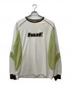 HUFハフ）の古着「DISTRESSED LOGO CREW」｜ベージュ