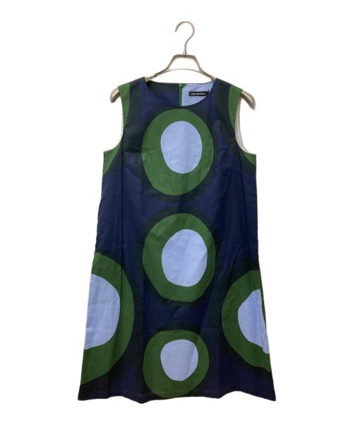 marimekko（マリメッコ）marimekko (マリメッコ) 総柄ノースリーブワンピース　52184-1-46183 グリーン×ネイビー サイズ:36の古着・服飾アイテム