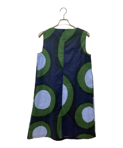 marimekko（マリメッコ）marimekko (マリメッコ) 総柄ノースリーブワンピース　52184-1-46183 グリーン×ネイビー サイズ:36の古着・服飾アイテム