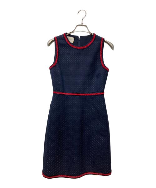 GUCCI（グッチ）GUCCI (グッチ) ドット刺繍ノースリーブワンピース　432642 Z490B ネイビー サイズ:36の古着・服飾アイテム