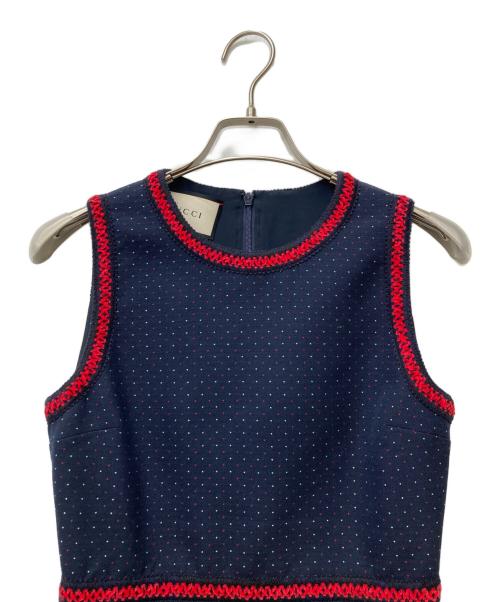 GUCCI（グッチ）GUCCI (グッチ) ドット刺繍ノースリーブワンピース　432642 Z490B ネイビー サイズ:36の古着・服飾アイテム