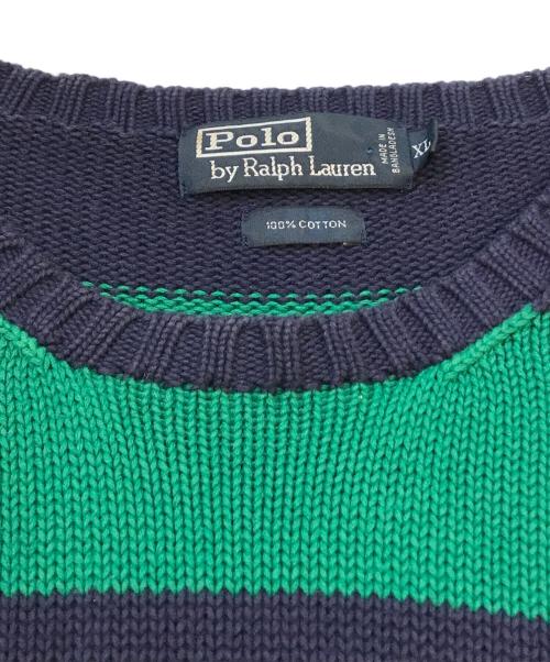 POLO RALPH LAUREN（ポロ・ラルフローレン）POLO RALPH LAUREN (ポロ・ラルフローレン) ボーダーニット ネイビー×グリーン サイズ:XLの古着・服飾アイテム