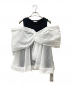 FRAY IDフレイ アイディー）の古着「カットコンビペプラムトップス FWCT252229」｜ホワイト×ブラック