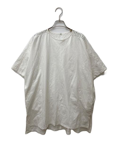 ourhome（アワホーム）ourhome (アワホーム) カットレース使いの長め丈カットソー C146053 ホワイト サイズ:FREEの古着・服飾アイテム