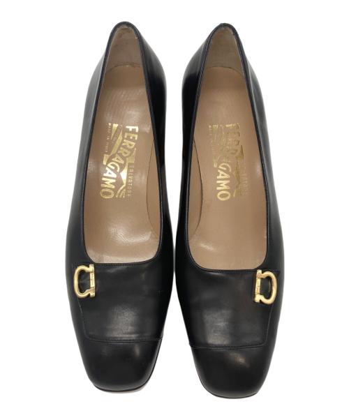 Salvatore Ferragamo（サルヴァトーレ フェラガモ）Salvatore Ferragamo (サルヴァトーレ フェラガモ) ガンチーニ スクエアトゥパンプス ブラック サイズ:6Dの古着・服飾アイテム