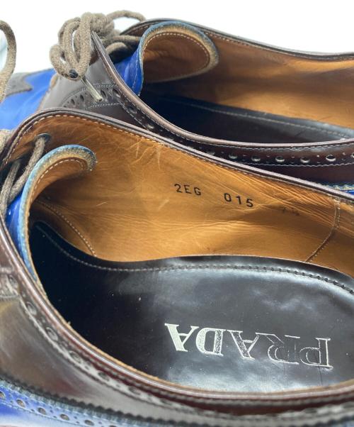 PRADA（プラダ）PRADA (プラダ) ウィングチップダービーシューズ ブルー×ブラウン サイズ:7 1/2の古着・服飾アイテム
