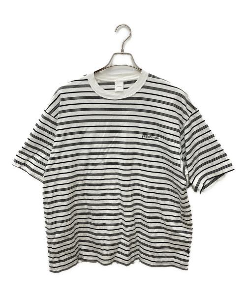 plllllleeeasse（プリーズ）plllllleeeasse (プリーズ) multi stripe short sleeve tee ホワイト×グレー サイズ:Lの古着・服飾アイテム