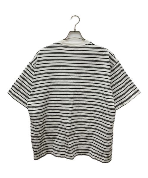 plllllleeeasse（プリーズ）plllllleeeasse (プリーズ) multi stripe short sleeve tee ホワイト×グレー サイズ:Lの古着・服飾アイテム