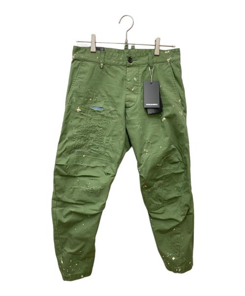 DSQUARED2（ディースクエアード）DSQUARED2 (ディースクエアード) ペイント加工パンツ S74KB0820 グリーン サイズ:42 未使用品の古着・服飾アイテム
