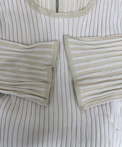 anuans（アニュアンス）anuans (アニュアンス) バイカラーリブニットフレアワンピース　1523231055-0 ベージュ サイズ:Fの古着・服飾アイテム