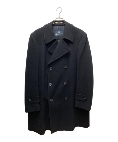 Aquascutum（アクアスキュータム）Aquascutum (アクアスキュータム) カシミヤ混メルトンPコート ブラック サイズ:42の古着・服飾アイテム