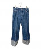 BOTTEGA VENETAボッテガベネタ）の古着「カーブシェイプ インディゴ ワイド ロールアップ デニム 723355 V2J80」｜インディゴ