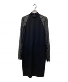 GIVENCHY（ジバンシィ）の古着「4G ハイネック チュールスリーブ ミディドレス」｜ブラック