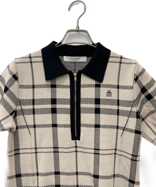 HER LIP TO（ハーリップトゥ）HER LIP TO (ハーリップトゥ) Trois Logo Knit Mini Dress ベージュ サイズ:Sの古着・服飾アイテム