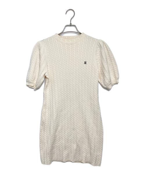 HER LIP TO（ハーリップトゥ）HER LIP TO (ハーリップトゥ) Puff Sleeve Cable Knit Dress ベージュ サイズ:Sの古着・服飾アイテム
