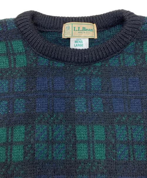 L.L.Bean（エルエルビーン）L.L.Bean (エルエルビーン) ブラックウォッチウールニット グリーン サイズ:Lの古着・服飾アイテム