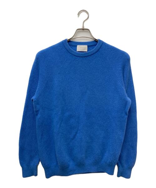 EDIFICE（エディフィス）EDIFICE (エディフィス) カシミア 畦編み クルーネック ニット ブルー サイズ:1の古着・服飾アイテム