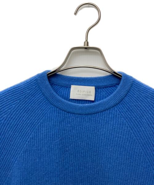 EDIFICE（エディフィス）EDIFICE (エディフィス) カシミア 畦編み クルーネック ニット ブルー サイズ:1の古着・服飾アイテム