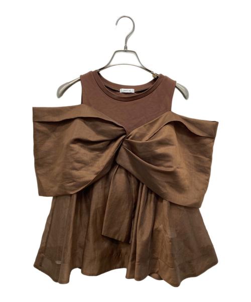 FRAY ID（フレイ アイディー）FRAY ID (フレイ アイディー) カットコンビペプラムトップス ブラウン サイズ:Freeの古着・服飾アイテム