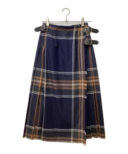 O'NEIL OF DUBLIN（オニールオブダブリン）O'NEIL OF DUBLIN (オニールオブダブリン) チェックウールラップスカート ネイビー サイズ:SIZE GB8(S～M)の古着・服飾アイテム