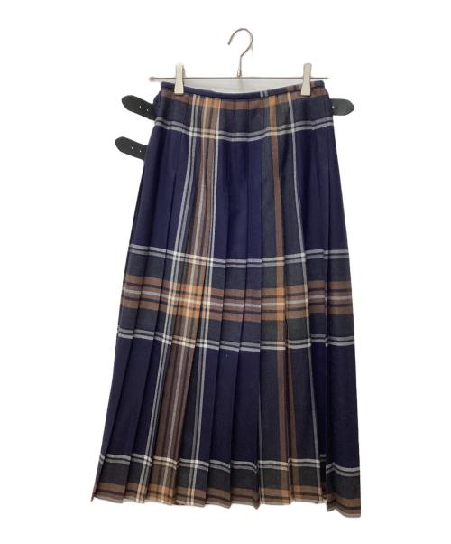 O'NEIL OF DUBLIN（オニールオブダブリン）O'NEIL OF DUBLIN (オニールオブダブリン) チェックウールラップスカート ネイビー サイズ:SIZE GB8(S～M)の古着・服飾アイテム