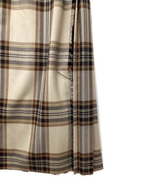 O'NEIL OF DUBLIN（オニールオブダブリン）O'NEIL OF DUBLIN (オニールオブダブリン) チェックウールラップスカート ベージュ サイズ: GB 8(S～M)の古着・服飾アイテム